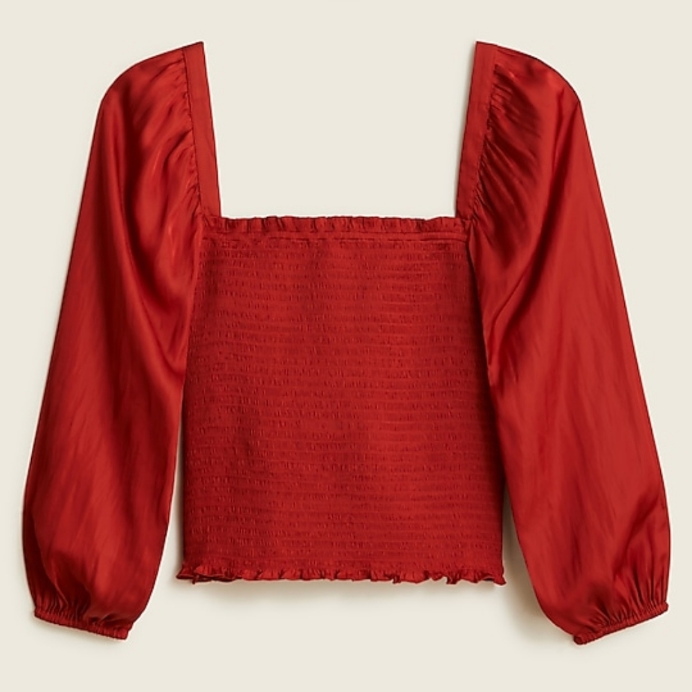 New! J. Crew Size Medium M Squareneck Smocked Satin Top M